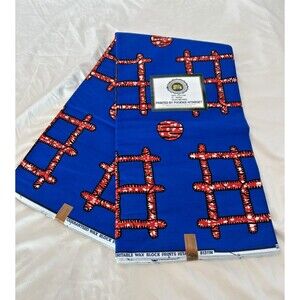 Phoenix Hitarget African Wax Blue Checkered Print Fabric  12 Yards 100% Cotton